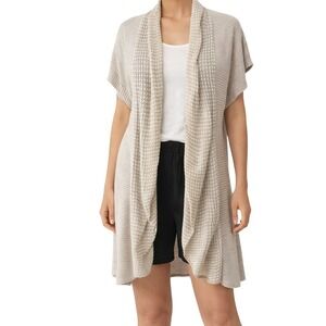 Ann‎ Taylor Beige White Textured Open Front Cardigan Sweater Shawl Collar Large
